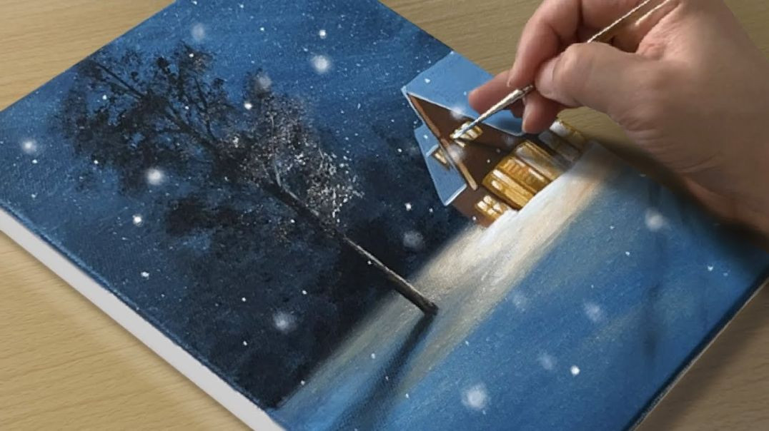 ⁣Как нарисовать зимнюю снежную ночь? Пошаговый Мастер-класс