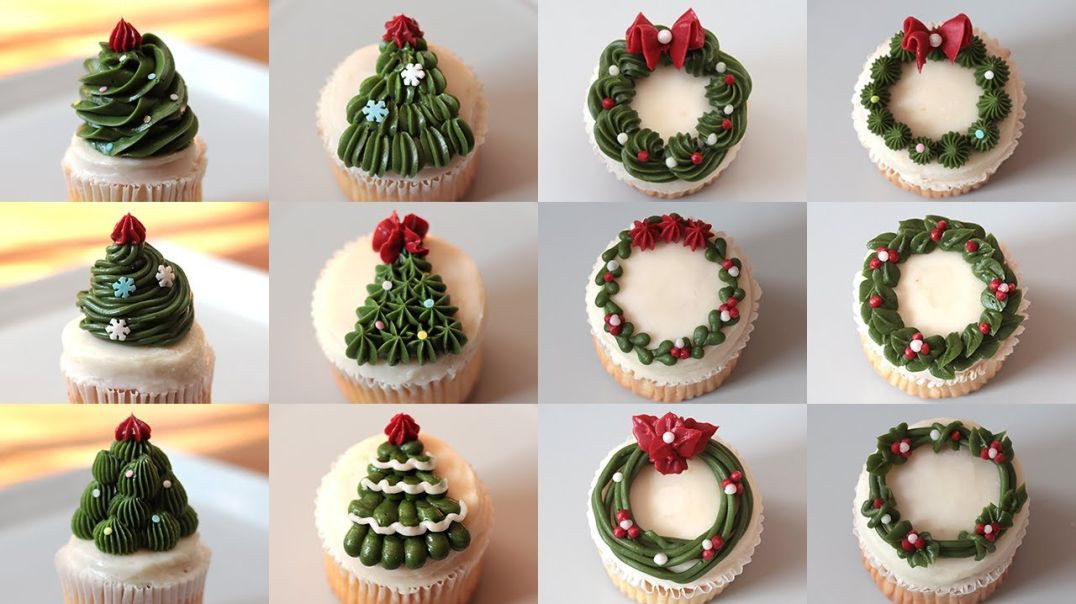 ⁣12 рождественских кексов с простым дизайном: ёлка и венок